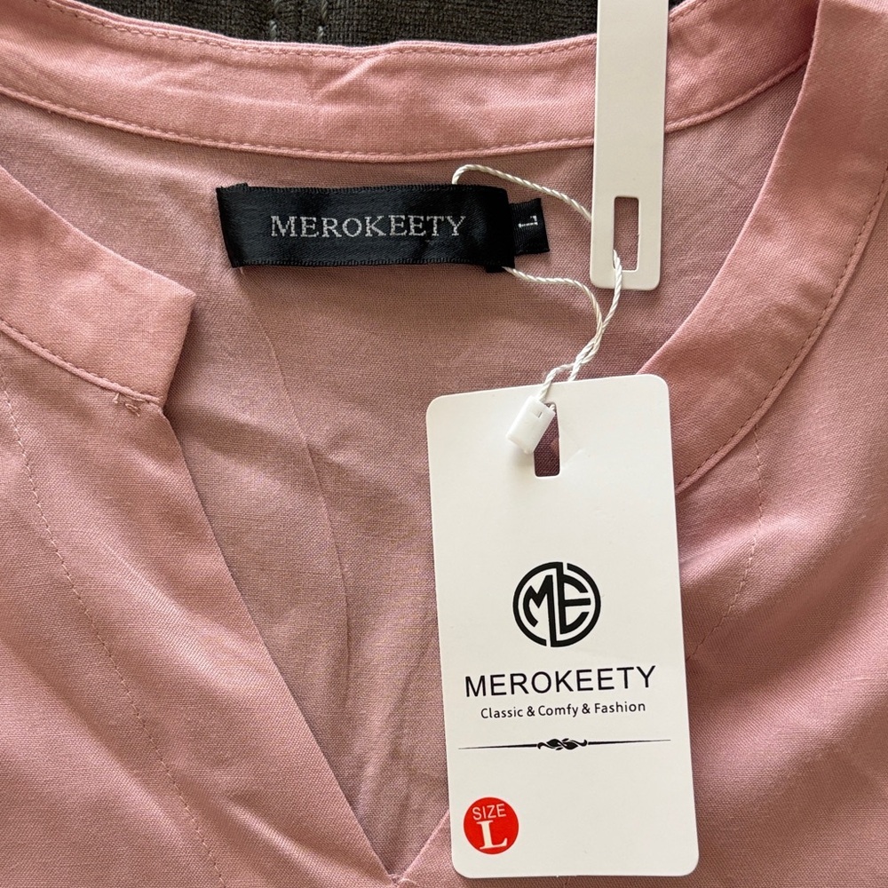 New MEROKEETY Women's 100% viscose Pink Midi Dress. L - Picture 4 of 7